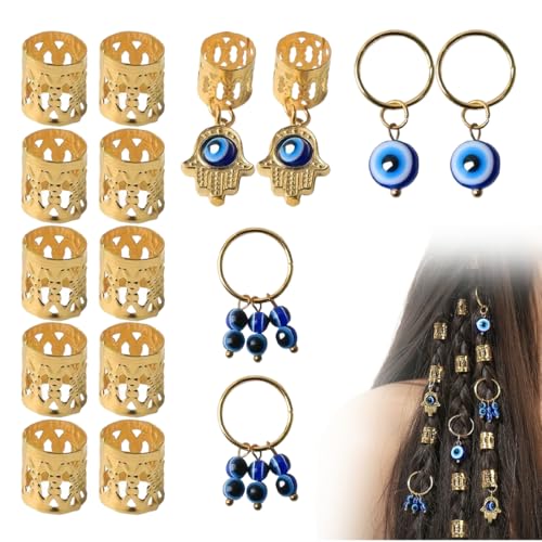 16 Stück Goldblau-Haarschmuck Für Zöpfe,Verstellbar Metallene Haar Geflecht Ringe Cuffs Haarspiralen Clips Haarschmuck Für Dreadlocks Für Männer Frauen Mädchen Und Jungen Zöpfe von KRFWGUU