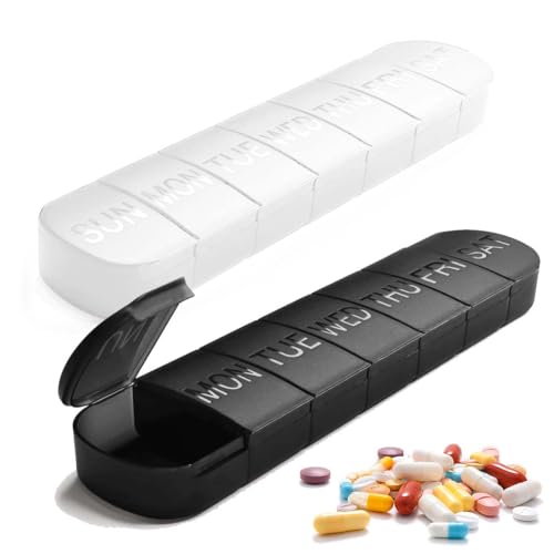 2 Stk Tablettenbox 7 Tage Pillendose 7 Tage Mit Verbessertem Offenem Design Für Medikamente Vitamine Fischöl Nahrungsergänzungsmittel Usw Schwarz Weiss von KRFWGUU