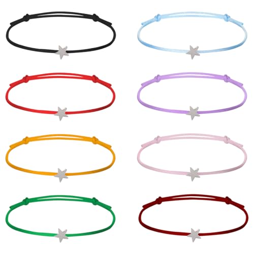 8 Stück Stern Freundschaftsarmband, Größenverstellbar Stern Armband, Paar Armband, Filigranes Stern Armband, Silber Stern Seil Armbänder, Gewebtes Stern Armband, Für Frauen Mädchen, Gute Freunde von KRFWGUU