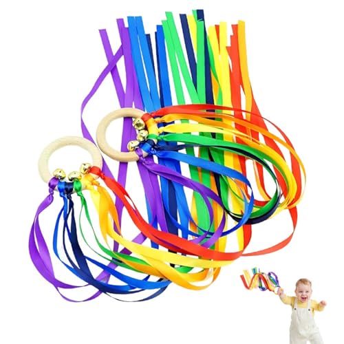 Regenbogen Holzband Ring Spielzeug,Qualität Baby Rassel，Regenbogen Rasselband Aus Holz 2 Stück, Für Hörentwicklung Und Zähneentwicklung von KRFWGUU