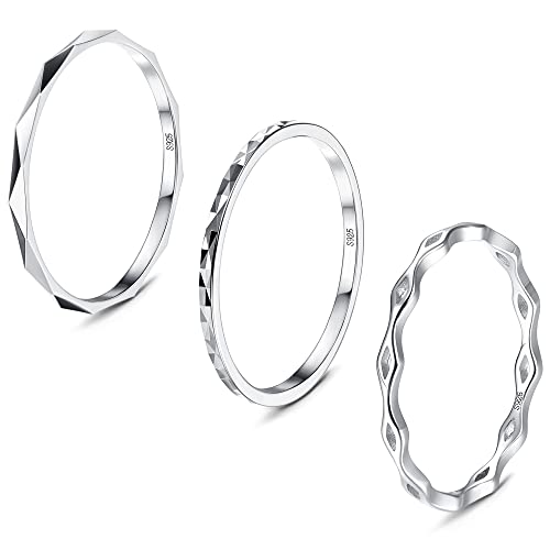 Krfy 3 Stück Ringe für Damen Herren 925 Sterling Silber Stapelbare Einfaches Band Knöchel Ringe 18 Karat Weißgold Plattiert Ehering Diamantschliff Ringe 49.3MM-62.1MM Krfy 3 Stück Ringe für Damen Herren 925 Sterling Silber Stapelbare Einfaches Band Knöchel Ringe 18 Karat Weißgold Plattiert Ehering Diamantschliff Ringe 49.3MM-62.1MM von Krfy
