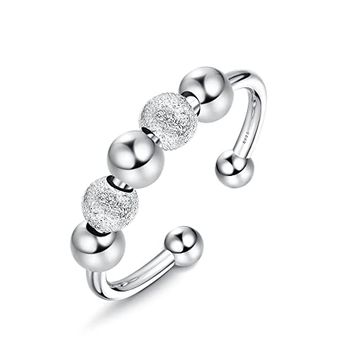 Krfy Angst Ring Silber 925 Damen Offen Anti Stress Ring Damen Einzigartig Perlen Ringe Frauen Beruhigender Fidget Ring Silber Verstellbar Anti Anxiety Ring von Krfy