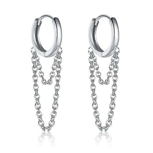 KRFY 925 Silber Ohrringe Creolen mit Anhänger Quaste Kette Baumeln Kleine Creolen für Frauen Minimalistische Mode Knorpel Huggie Drop Chain Ohrringe Klein Hängend von Krfy