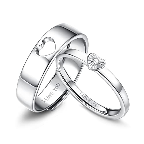 Krfy Paar Ringe Silber 925, Verstellbare Herz Ringe für Damen Männer Ehering-Sets Versprechensringe Passende Ringe für Paare, Zierliche Ringe für Mädchen, Einfacher Geschenk Schmuck von Krfy