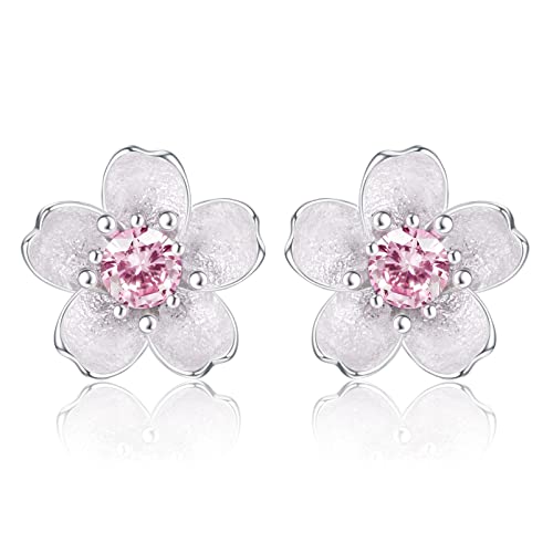 KRFY Ohrstecker S925 Sterling Silber Kirschblüten Blume Weiß Rosa CZ Knorpel Hypoallergen Ohrstecker Für Damen Mädchen Kinder von Krfy