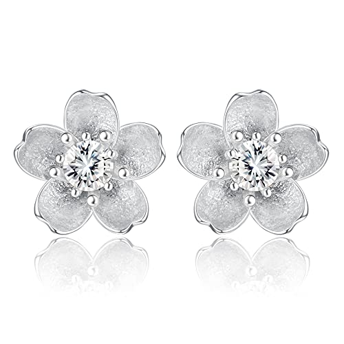 KRFY Ohrstecker S925 Sterling Silber Kirschblüten Blume Weiß Rosa CZ Knorpel Hypoallergen Ohrstecker Für Damen Mädchen Kinder von Krfy