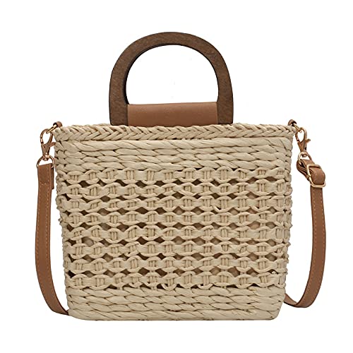 KRIECK Strohtasche,Strandtasche Handgewebte Tasche Flut Handtaschen Handbindende Schulter CLUETAFEN BAG Weibliche kleine Designgras-Paket (Color : White) von KRIECK