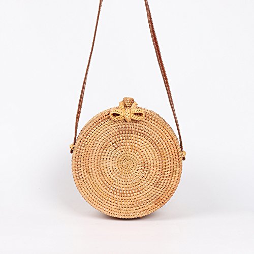 KRIECK Strohtasche,Strandtasche Runde Strohbeutel Frauen Sommer Rattan Bag Handgemachte gewebtes Strand Kreuz Body Bag Kreis Handtasche von KRIECK