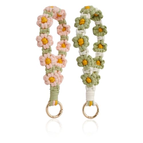 2 stück Boho Makramee Schlüsselanhänger, Schlüsselanhänger Frau Makramee, Schlüsselband Kurz Schlüssel anhänger handgefertigt, Armband Quaste Anyards für Schlüssel von KRIEG