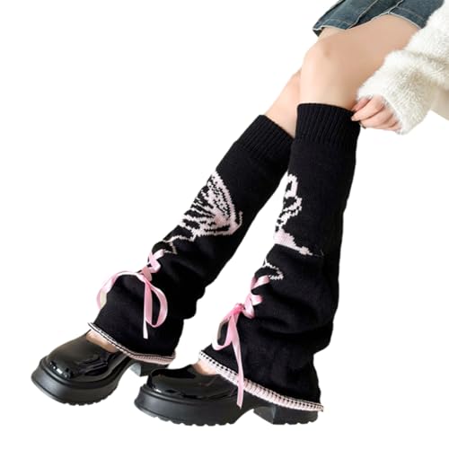 Damen Gothic Beinlinge, Beinlinge für Frauen, Kawaii Y2K Legwarmer Winter Stiefel, Mädchen ausgestellte Beinstulpen,Gothic Lolita Beinstulpen Accessoires, Schwarz von KRIEG