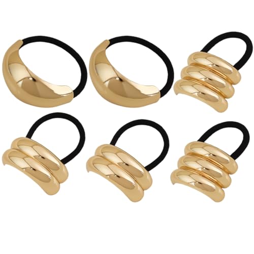 Haarmanschetten aus Metall, 6 stück Metal Geometric Elastic Haarmanschetten, Pferdeschwanz Haarklammer, Krawatten Haar Cuff Wrap Seil für Frauen, für Frauen und Mädchen von KRIEG