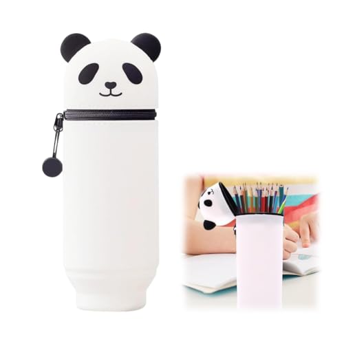 Kawaii Federmäppchen, Federmäppchen Stiftbehälter Kawaii Federmäppchen 2 in 1 aus Weichem Cartoon Stifteetui Silikon Teleskopisch Mäppchen Niedlicher Panda für Kinder Schule Home Office Supplies von KRIEG