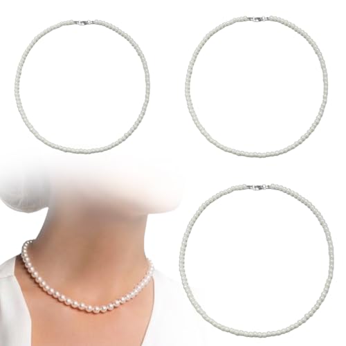 Perlenkette Damen, 3 Stück Perlenkette Damen Weiße Perlen Halsketten für Frauen und Mädchen Kurze Runde Perlen Schmuck, Perlenkette Schmuck feine Panzerkette, Damen Halskette von KRIEG
