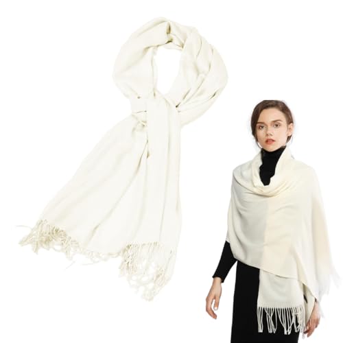 Schal Damen Winter, 1 Stück Wollschal Winterschal Warm Weich, Schal Damen Warm Herbst Winter unifarben Baumwolle, mit quasten, Stola Scarf Winterschal, Beige, 200 cm * 70 cm von KRIEG