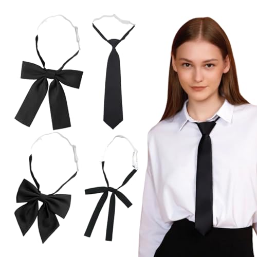 Verstellbare Krawatte für Mädchen, 4 Stücke Sicherheits Krawatte in Uni einfarbig, Krawatten Damen, Lange Krawatte JK-Uniform-Krawatte, Seidenlook Glänzend Vorgebunden Elastischer Gummizug von KRIEG