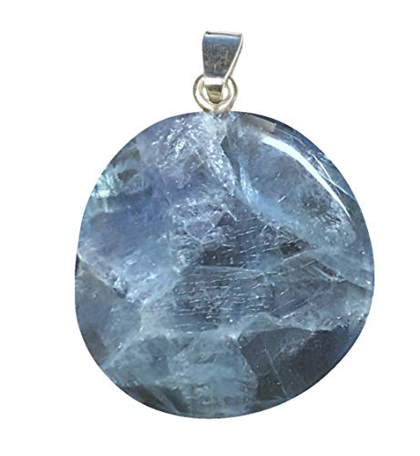 KRIO 1x Fluorit blau Scheibenstein Therapiestein mit Sterlingsilber-V-Schlaufe von KRIO