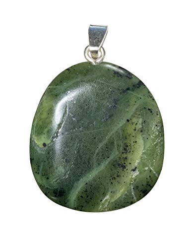 KRIO 1x Nephrit Jade Scheibenstein Therapiestein mit Sterlingsilber-V-Schlaufe von KRIO