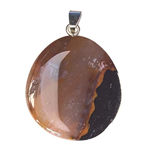 KRIO 1x Sardonyx Scheibenstein Therapiestein mit Sterlingsilber-V-Schlaufe von KRIO