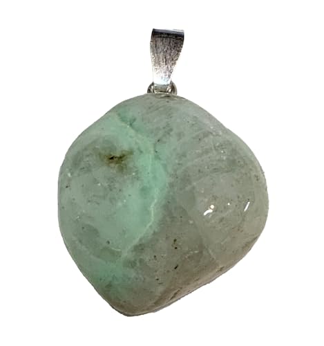 KRIO 1 x Garnierit/grüner Mondstein Handschmeichler IOV250615 als Anhänger mit Silberöse - Steingröße M Steinlänge 22-25mm (Garnierit 10) von KRIO
