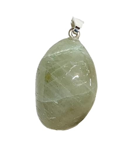 KRIO 1 x Garnierit/grüner Mondstein Handschmeichler IOV250615 als Anhänger mit Silberöse - Steingröße M Steinlänge 22-25mm (Garnierit 14) von KRIO