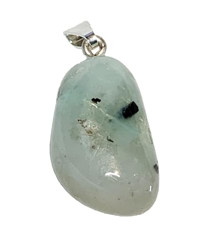 KRIO 1 x Garnierit/grüner Mondstein Handschmeichler IOV250615 als Anhänger mit Silberöse - Steingröße M Steinlänge 22-25mm (Garnierit 15) von KRIO