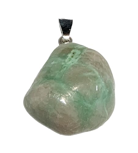 KRIO 1 x Garnierit/grüner Mondstein Handschmeichler IOV250615 als Anhänger mit Silberöse - Steingröße M Steinlänge 22-25mm (Garnierit 3) von KRIO