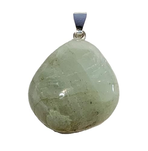 KRIO 1 x Garnierit/grüner Mondstein Handschmeichler IOV250615 als Anhänger mit Silberöse - Steingröße M Steinlänge 22-25mm (Garnierit 7) von KRIO