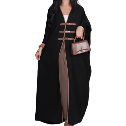 KRIPINC Abaya Damen Schwarz Offene, Strickjacke Damen Schwarz mit Buckel, Beten Kleidung für Frauen Muslim, Abaya Damen Dubai, Kaftan Damen Lang Arabisch, Ramadan Kleidung Damen, Einheitsgröße von KRIPINC