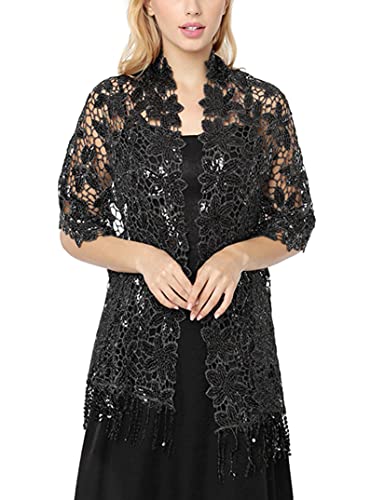 KRIPINC Elegante Pailletten Schals & Tücher für Damen, Stola für Abendkleid, Stola Damen Festlich, Schal Frauen für Hochzeit, Abend, Partykleid (Schwarz) von KRIPINC