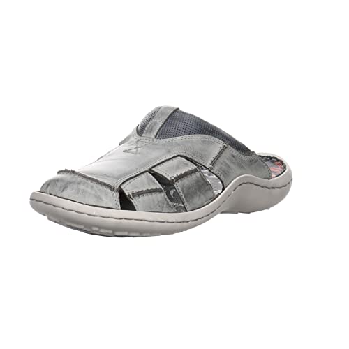 Krisbut Herren Pantoletten Sandalen Pantolette Glattleder Fußbett Bequem Freizeit uni Pantolette grau Leder von KRISBUT