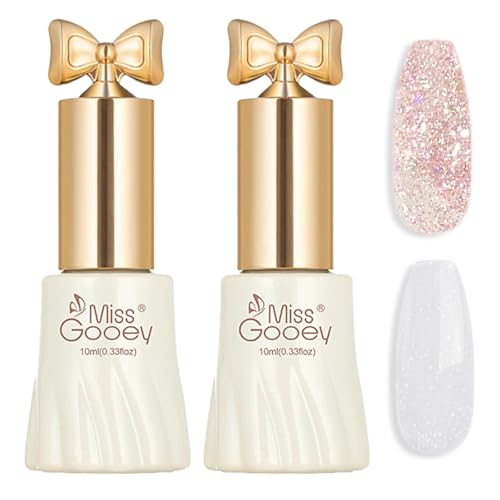 Gel Sterne Glitter Nagellack 2 Stück Reflektierende Glänzende Nagellack Schimmer Glänzend Diamant Gelnägel Sparkly Shiny UV Gel Nail Polish Soak Off Langanhaltender Diy Maniküre Salon Gellack Set von KRISFD