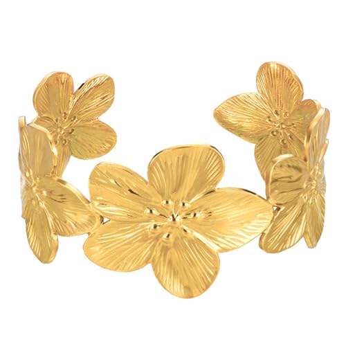 KRISFD Gold Armreif Damen Blumenarmband, Gold Nische Offene Blumenarmbänder Schlichtes Goldenes Manschettenarmband Blumen, Stilvolles Accessoire für Alltag & Besondere Anlässe Geschenkidee für Frauen KRISFD Gold Armreif Damen Blumenarmband, Gold Nische Offene Blumenarmbänder Schlichtes Goldenes Manschettenarmband Blumen, Stilvolles Accessoire für Alltag & Besondere Anlässe Geschenkidee für Frauen von KRISFD