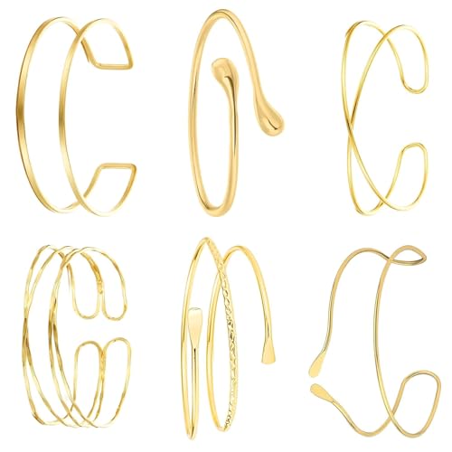 Armreif Gold Damen Set, 6 Teiliges Verstellbares Oberarmreif Schmuck Bracelet Vergoldet Oberarmmanschette Minimalistisches Design Spiral Oberarmmanschetten Armband für Partys Und Besondere Anlässe Armreif Gold Damen Set, 6 Teiliges Verstellbares Oberarmreif Schmuck Bracelet Vergoldet Oberarmmanschette Minimalistisches Design Spiral Oberarmmanschetten Armband für Partys Und Besondere Anlässe von KRISFD