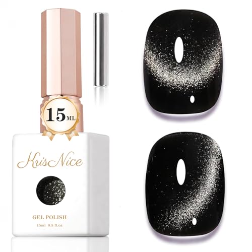 KRISNICE Cat Eye UV Gel Nagellack mit Magnet, 15ml Gelee perlen schwarz Cateye Magnet Einweichen Holografischer Katzenaugen Gel Nail Polish UV Nagellack Glitzer Art Manicure Salon Home DIY(MY012) von KRISNICE
