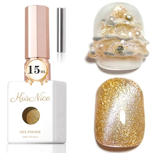 KRISNICE Cat Eye UV Gel Nagellack mit Magnet, 15ml Goldene Aurora Cateye Magnet Einweichen Holografischer Katzenaugen Gel Nail Polish UV Nagellack Glitzer Art Manicure Salon Home DIY(MY015) von KRISNICE