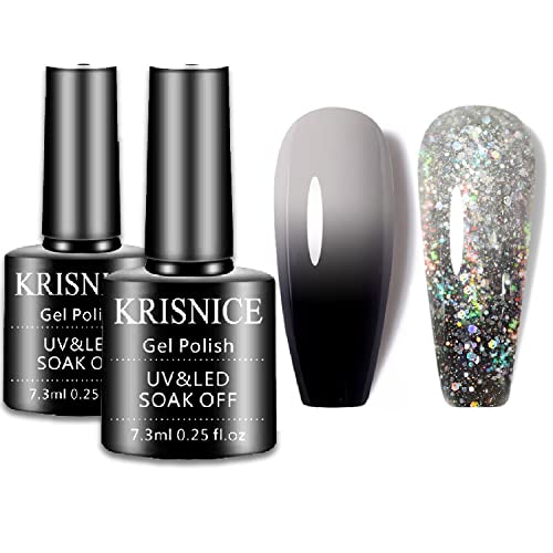 KRISNICE Farbwechsel Gel Nagellack Geschenkset Schwarz Und Weiß Glitzer Mood Chameleon Soak Off UV LED Thermo Temperatur Kunst Maniküre Set Lack (KWB2-003) von KRISNICE