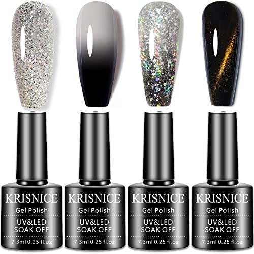 KRISNICE Farbwechselnder Gel-Nagellack Geschenkset Schwarz und Weiß Glitzer Mood Chameleon Abziehbare UV LED Thermo-Temperatur-Kunst Maniküre-Set Nagellack (CS001) von KRISNICE