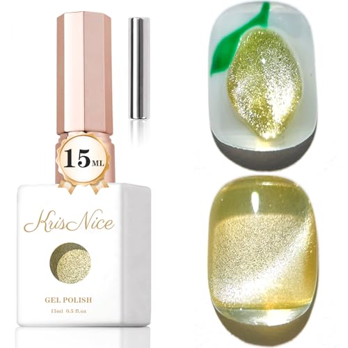 KRISNICE UV Nagellack Cat Eye 15 ML, Champagner Gellack mit Magnet, Cat Eye Uv Gel, Glitter Gelnagellack Soak Off Reflective Gel Magnetic Nail Polish für Frauen und Mädchen (Champagner-MY023) von KRISNICE