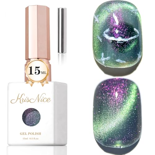 KRISNICE UV Nagellack Cat Eye 15 ML, PolarlichternGellack mit Magnet, Cat Eye Uv Gel, Glitter Gelnagellack Soak Off Reflective Gel Magnetic Nail Polish für Frauen und Mädchen (Polarlichtern-MY022) von KRISNICE