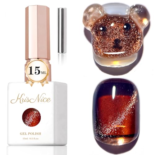 KRISNICE UV Nagellack Cat Eye 15 ML, Winterbraun Gellack mit Magnet, Cat Eye Uv Gel, Glitter Gelnagellack Soak Off Reflective Gel Magnetic Nail Polish für Frauen und Mädchen (Winterbraun-MY024) von KRISNICE