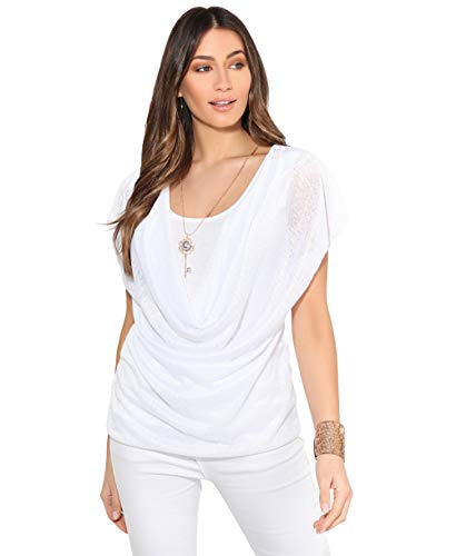 KRISP 4749-WHT-SM: Doppelshirt Wasserfallkragen Top (Weiß, Gr.S/M) von KRISP