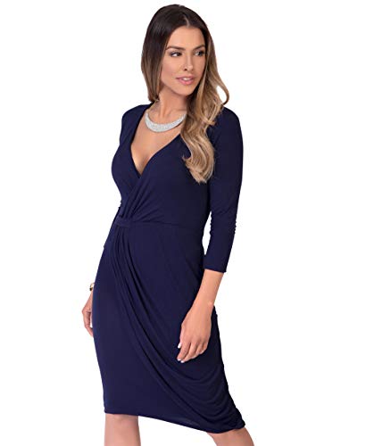 KRISP® Women Wrap Front Dress V Neck Pleated Cross Over, Marineblau (6174), EU 38 / UK 10 von KRISP