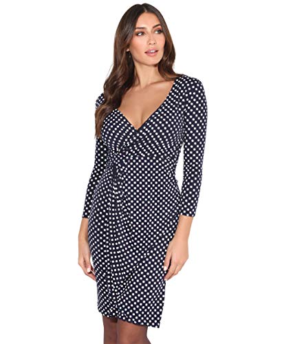 KRISP® Women Wrap Front Dress V Neck Pleated Cross Over, Marineblau (6487), EU 38 / UK 10 von KRISP