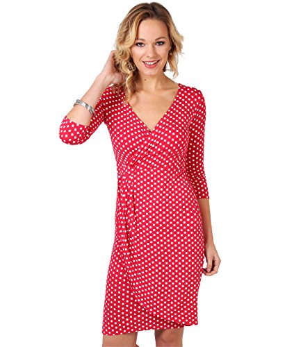 KRISP® Women Wrap Front Dress V Neck Pleated Cross Over, Rot (6487), EU 38 / UK 10 von KRISP