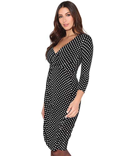 KRISP® Women Wrap Front Dress V Neck Pleated Cross Over, Schwarz (6487), EU 38 / UK 10 von KRISP