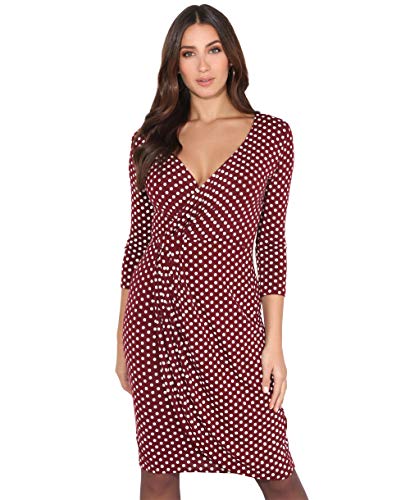 KRISP® Women Wrap Front Dress V Neck Pleated Cross Over, Weinrot (6487), EU 40 / UK 12 von KRISP