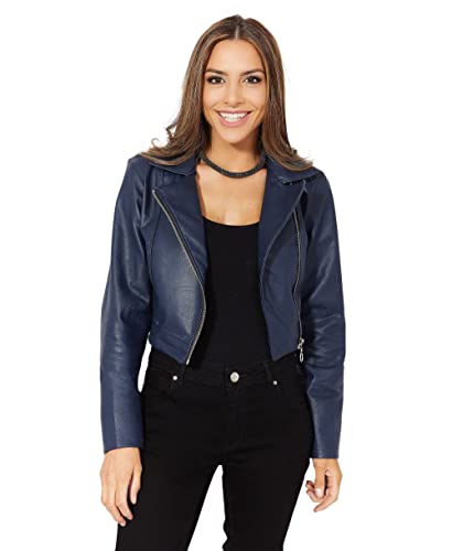 Kurze Lederjacke Schulterjacke Kunstleder, Marineblau (5027), S, 5027-NVY-S von KRISP