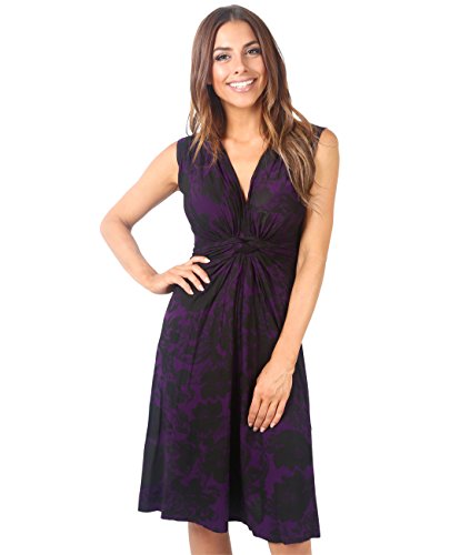 KRISP 6309-PUR-14 Damen Kleid Geknotet Blumenmuster (Violett, Gr.42) von KRISP