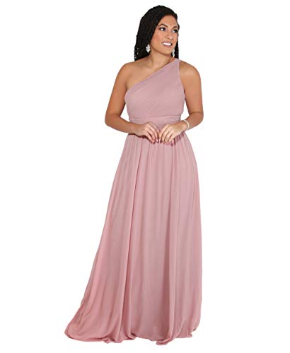 KRISP Bodenlanges Schulterfreies Chiffon Ballkleid,Dunkel Rosa (4814) L,(4814-DKPNK-14) von KRISP