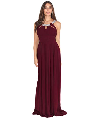 KRISP Damen Abendkleider Lang Chiffon Strasssteine Elegante Kleider, Weinrot (3577), XL = EU 44, 3577-WIN-16 von KRISP